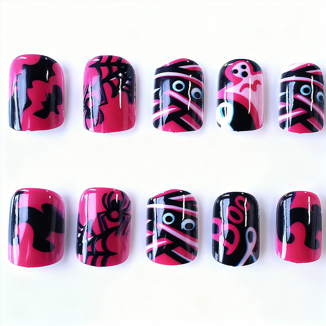 Halloween Artificial Nails with Playful Designs and Glitter Details Kalsten
