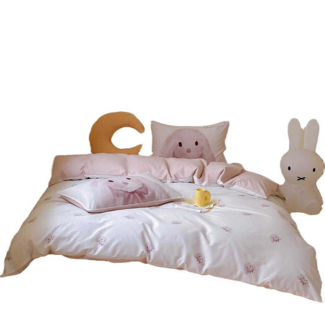 Children's bedding set with cute bear and snowman print made of soft cotton satin