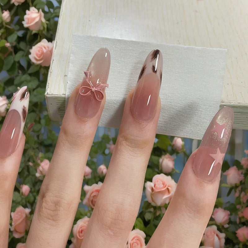 Artistic Press-On Nails with Bow and Star Accents Kalsten