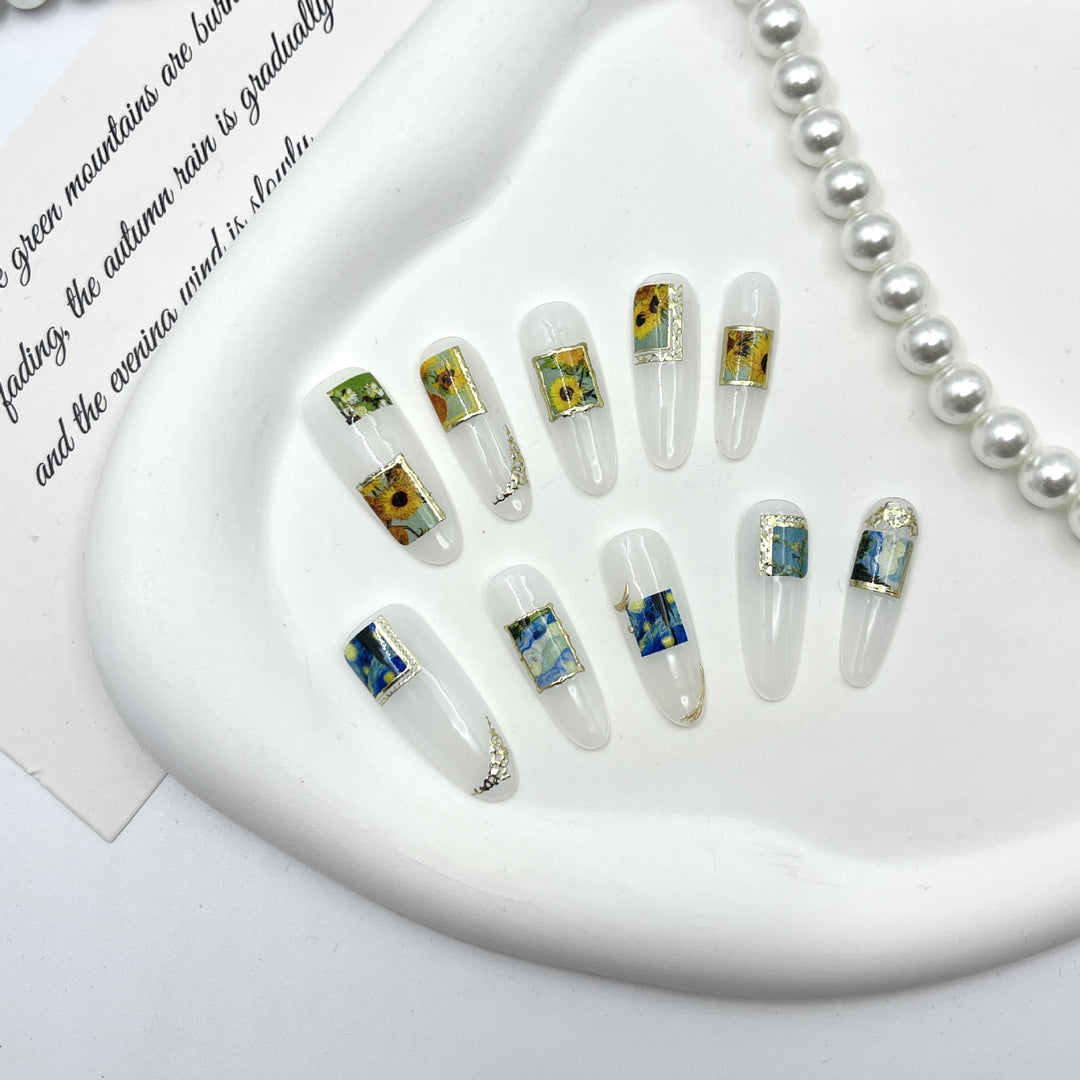 Artistic Nature-Themed Press-On Nail Set