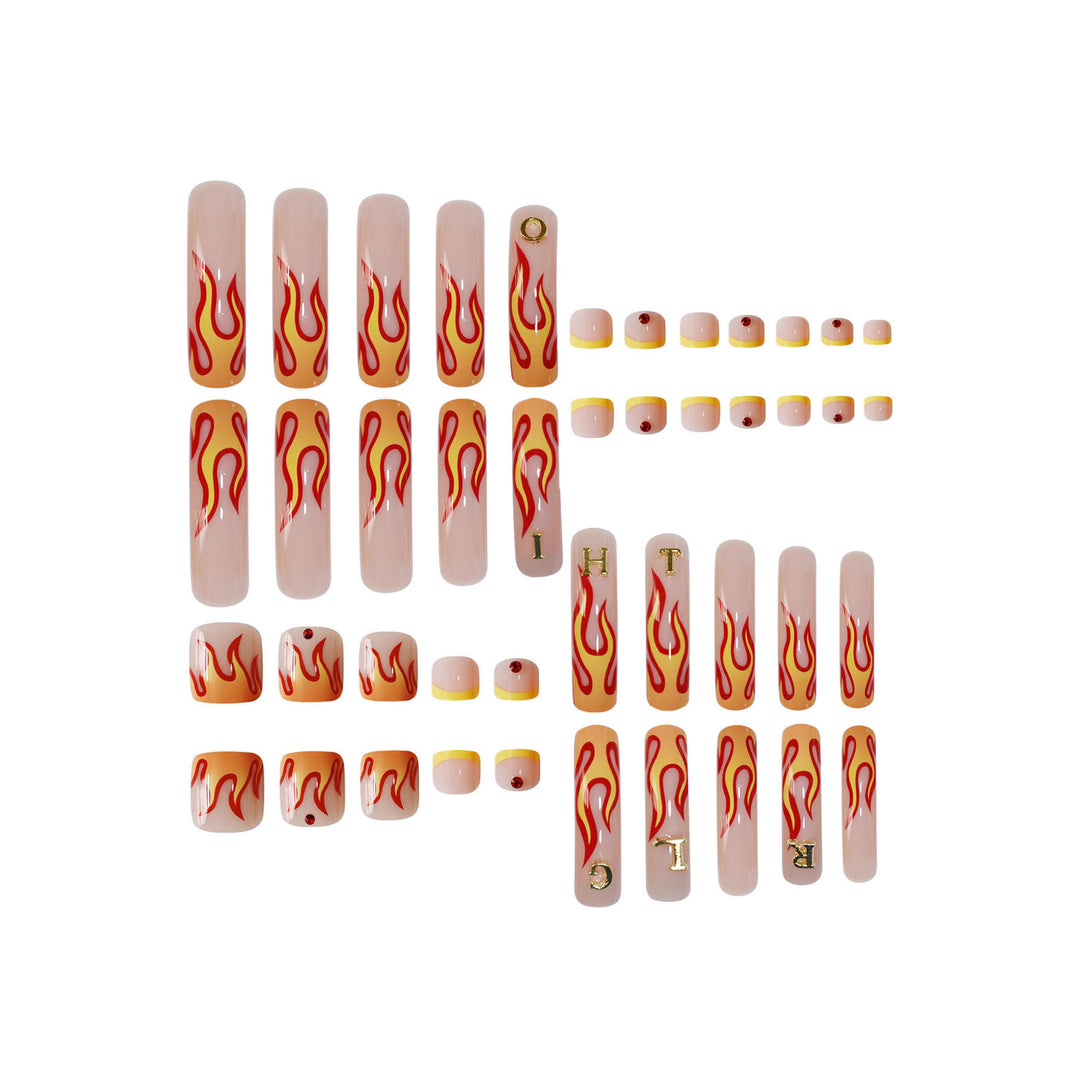 Flame-Patterned Press-On Nail Art Kalsten
