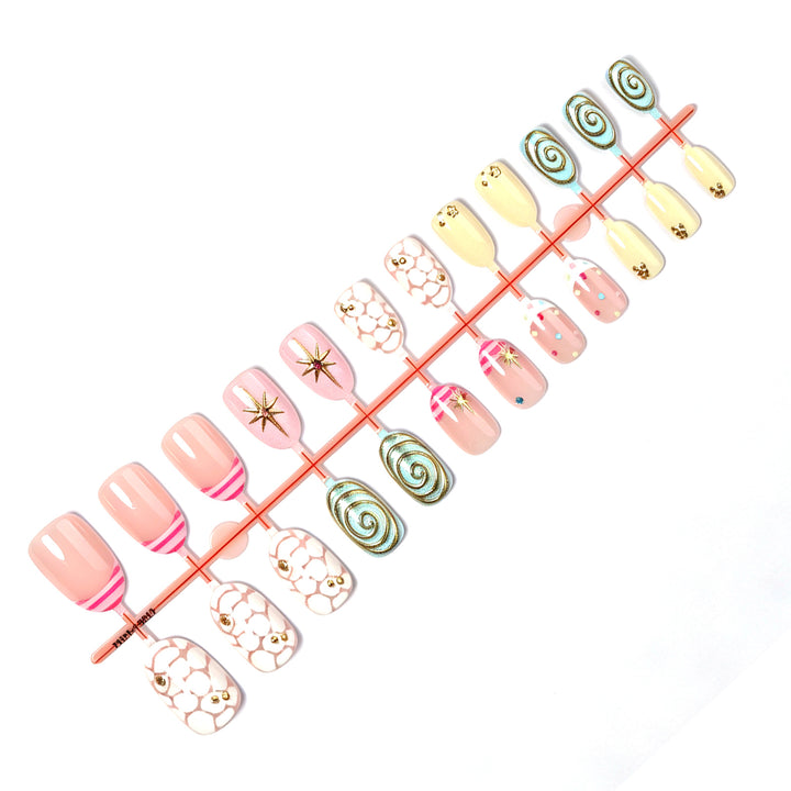 Decorative Press-On Nail Set with Artistic Designs kalsten