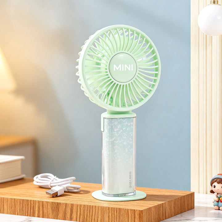 Ladies USB rechargeable mini handheld fan with adjustable tilt head and removable stand Kalsten