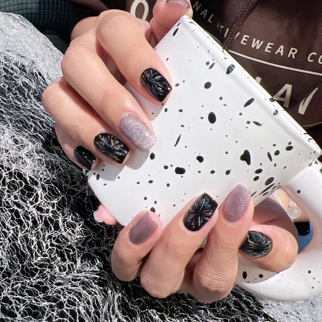 Artificial nails with glitter and floral patterns Kalsten