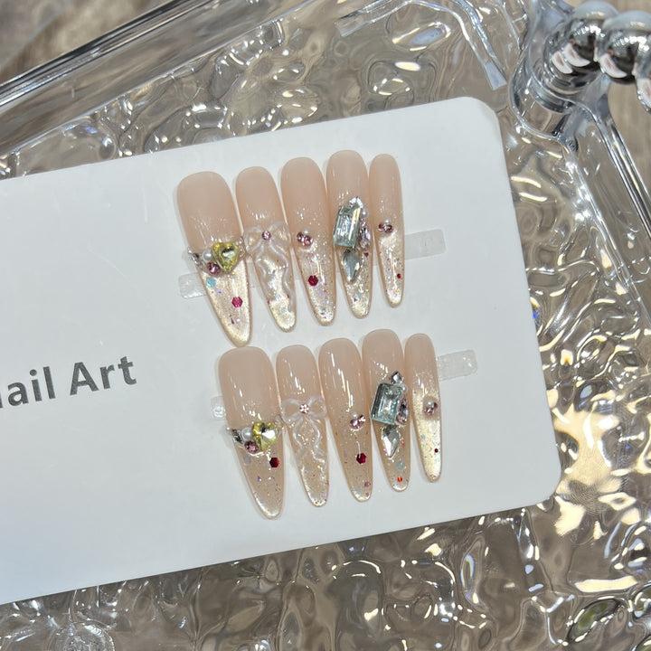 Elegant Stiletto Press-On Nail Set with Decorative Accents Kalsten