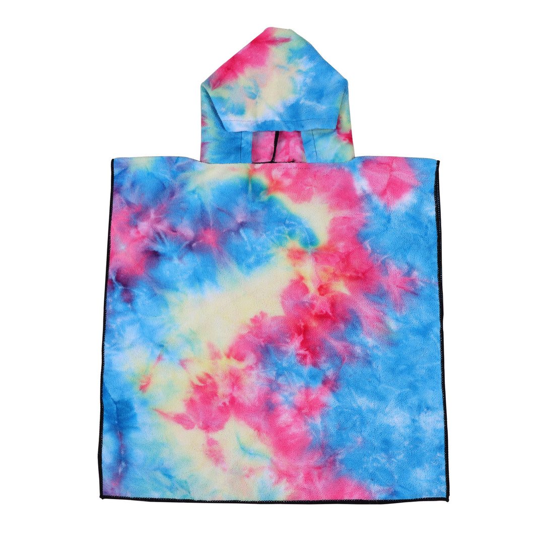 Women's Fleece Poncho with Hood and Colorful Tie-Dye Design Kalsten