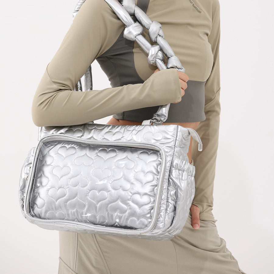 Heart-Patterned Quilted Handbag