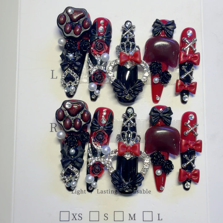Gothic-Inspired Decorative Press-On Nail Art