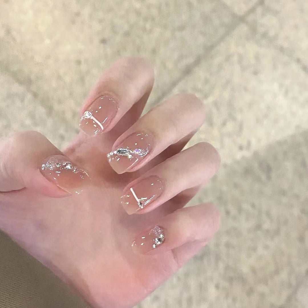 Elegant Crystal-Accented Press-On Nail Set