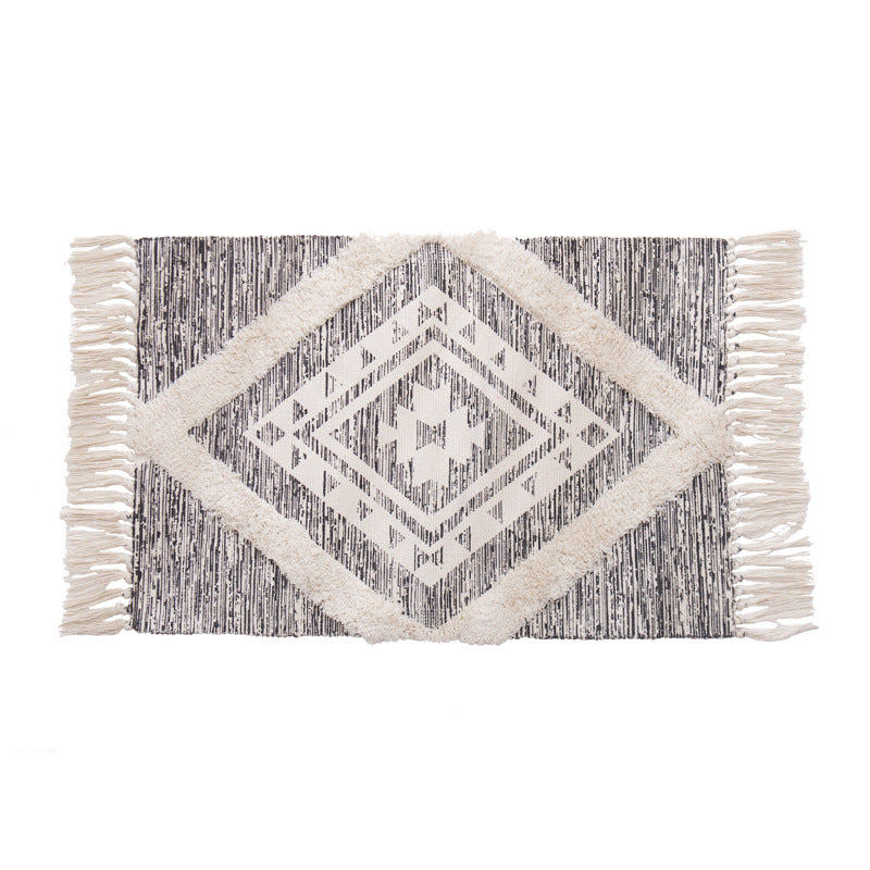 decorative woven bathroom runner with botanical jacquard pattern and fringes Kalsten