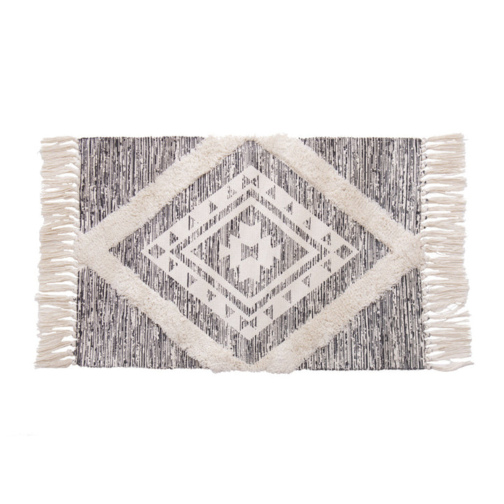 decorative woven bathroom runner with botanical jacquard pattern and fringes Kalsten
