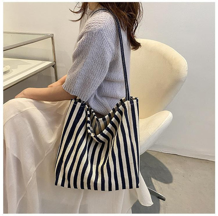 Casual Striped Canvas Tote Bag