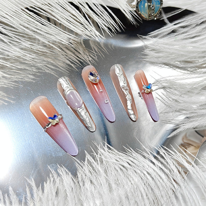 Artificial nails with elegant ombre design and jewelry accents Kalsten