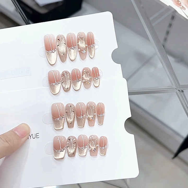 Elegant Press-On Nail Set with Metallic Accents Kalsten