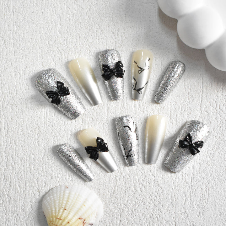 Glittery Bow-Accent Press-On Nail Set Kalsten