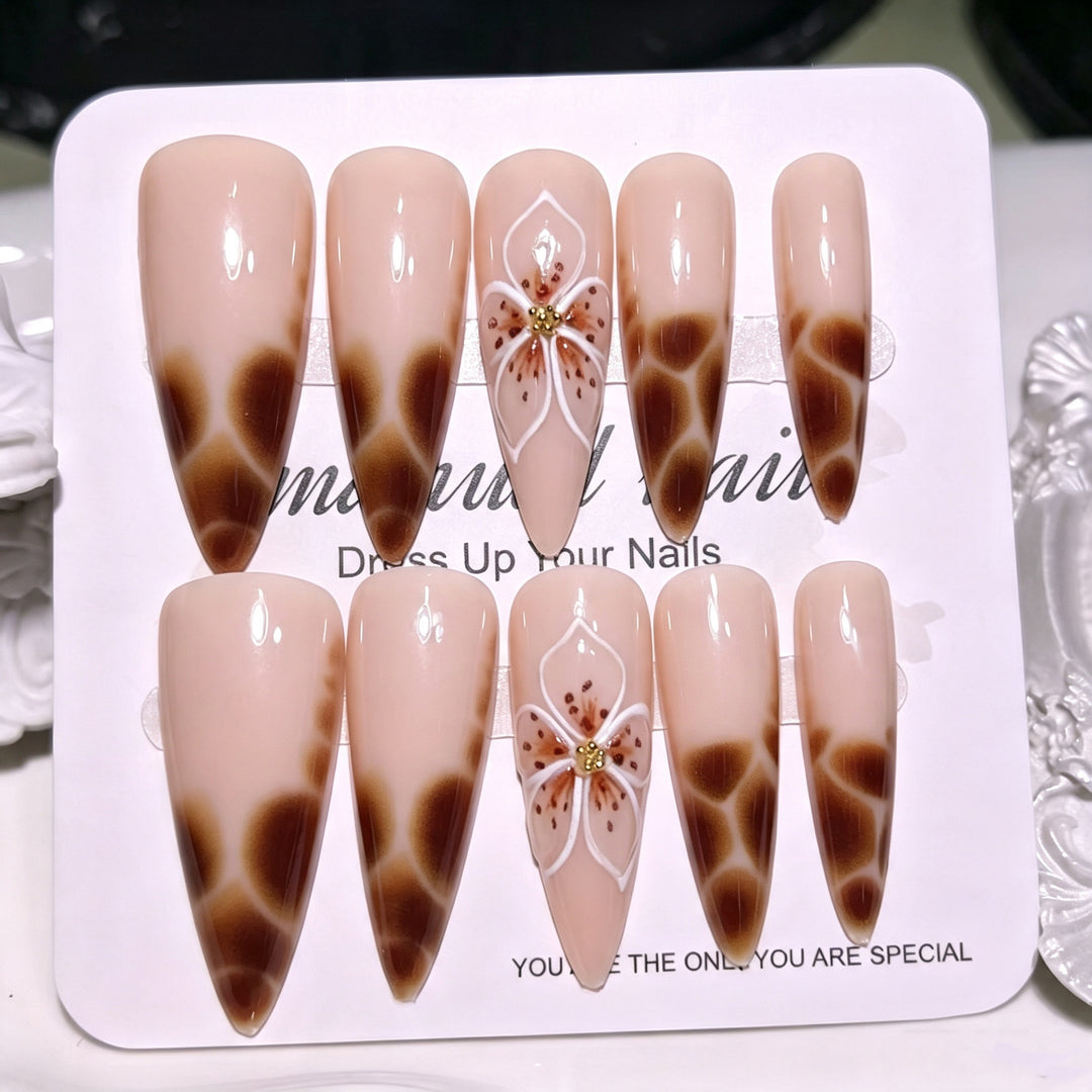 Floral-Themed Stiletto Press-On Nail Tips Kalsten