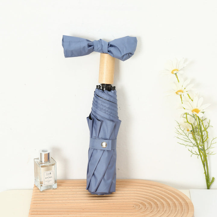 Women's Elegant Folding Umbrella with Wooden Handle Kalsten