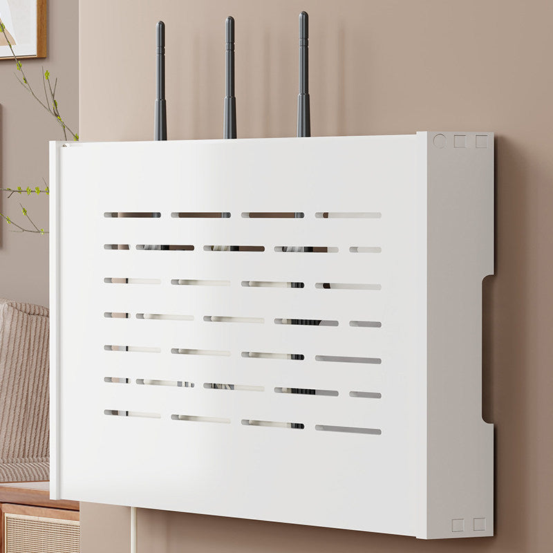 Wall-Mounted Decorative Router Cover Box with Vent Cutouts and Hidden Cable Management