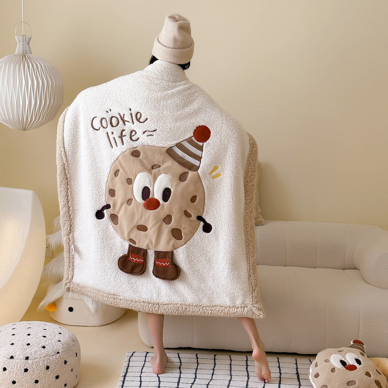 Cozy Christmas throw blanket with appliquéd Christmas tree motif and Sherpa lining