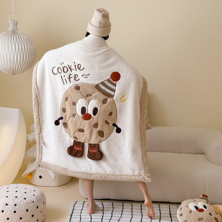 Cozy Christmas throw blanket with appliquéd Christmas tree motif and Sherpa lining