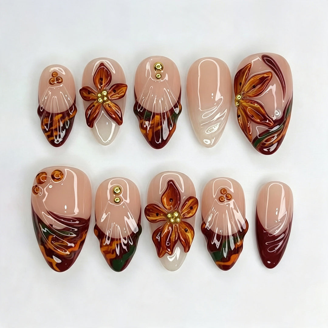 3D Floral Press-On Nail Art Set