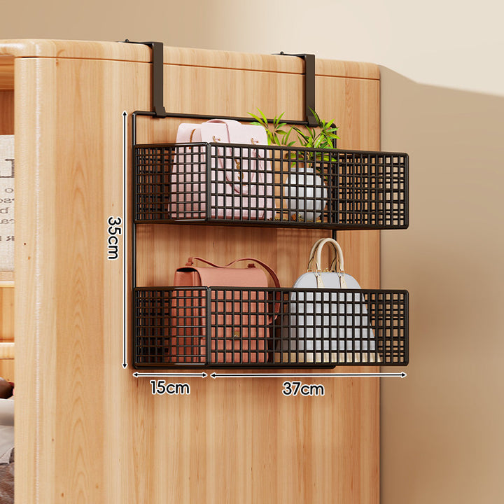Over-Door Four-Tier Metal Mesh Hanging Storage Organizer with Integrated Hooks