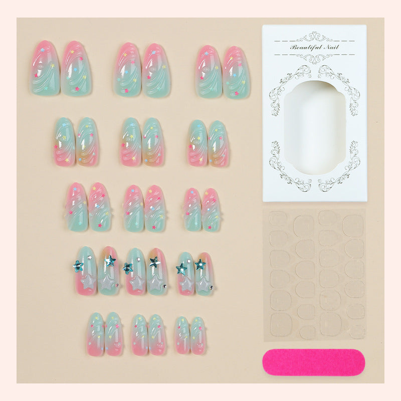 Artistic Press-On Nail Set with Star and Wave Design kalsten
