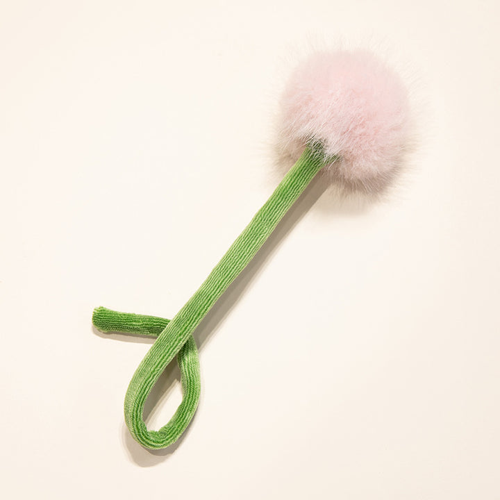 Plush Corduroy Tulip Cat Teaser Toy with Fluffy Pom Bud & Flexible Stem Kalsten