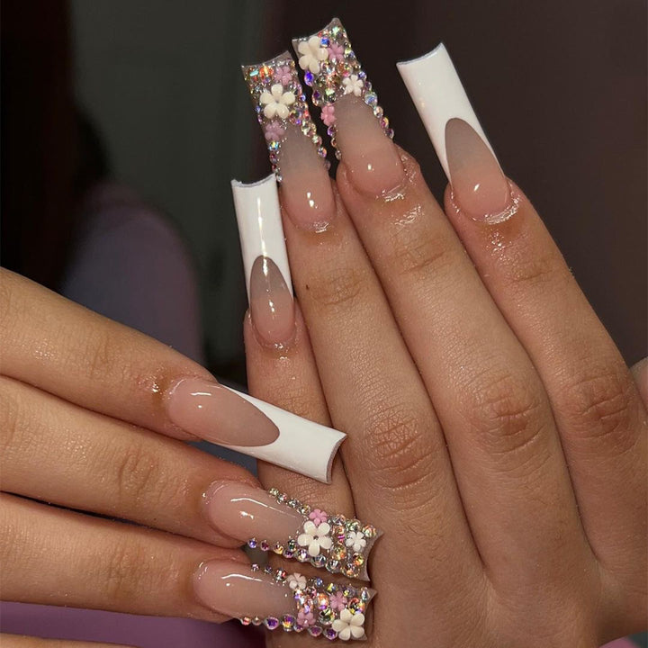 Artful Nail Extensions with Glitter and Flower Decor Kalsten
