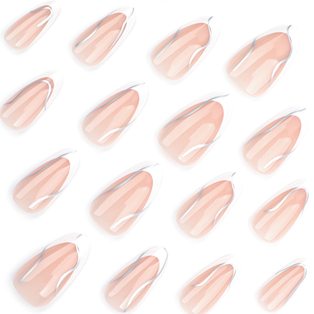 Elegant artificial nails with fine wave and glitter motifs Kalsten
