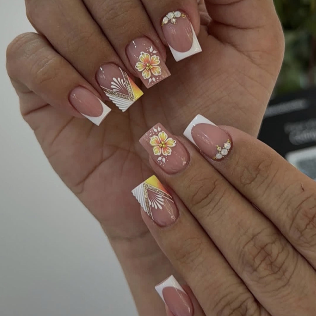 Elegant Floral French Tip Nail Art Kalsten