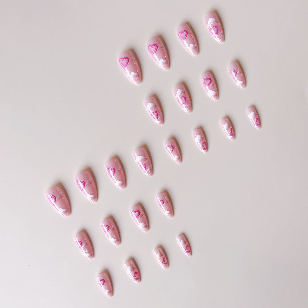 Artificial nail set with romantic heart accents and sparkling finish Kalsten