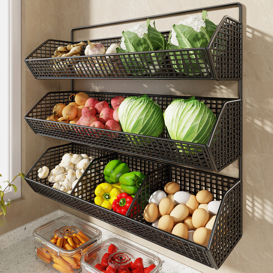 Wall-Mounted Double-Tier Kitchen Storage Baskets