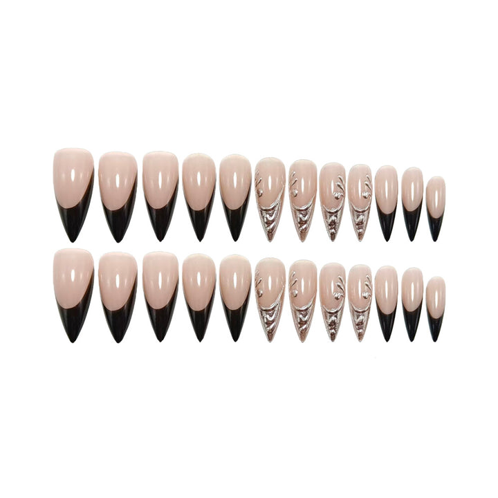 Artificial nails in elegant stiletto style with elaborate metal decoration Kalsten