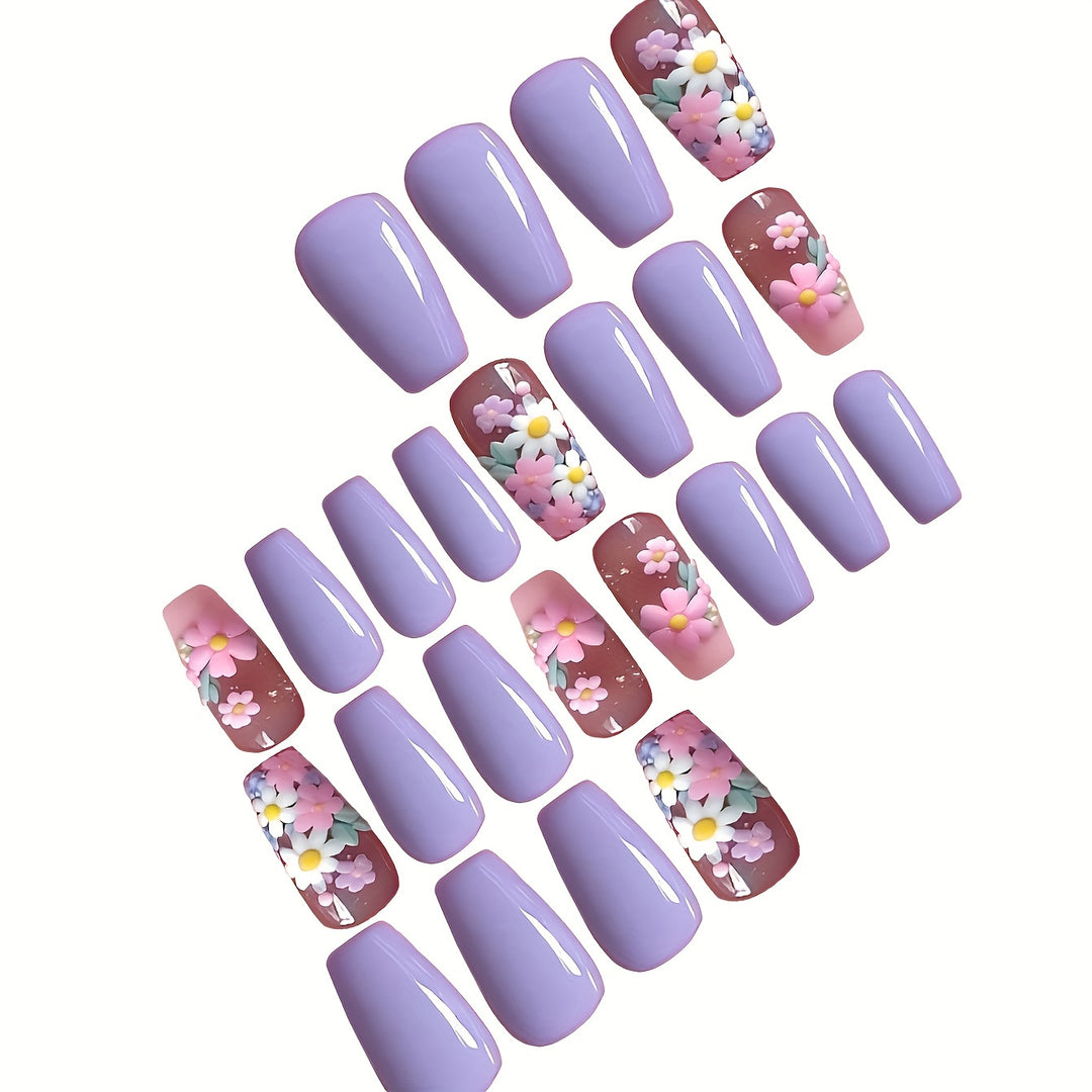 Flower-Decorated Press-On Nail Art Kalsten