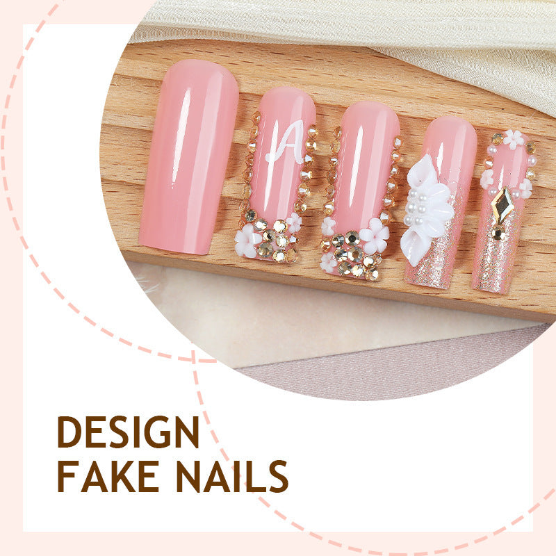 Creative acrylic nail set with delicate flower and gloss embellishments Kalsten