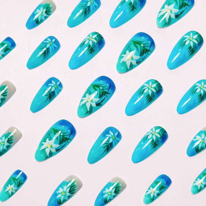 Creative Art Nails with Blooming Flower and Leaf Design Kalsten