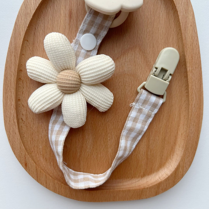 Floral Fabric Pacifier Clip with Gingham Cotton Strap