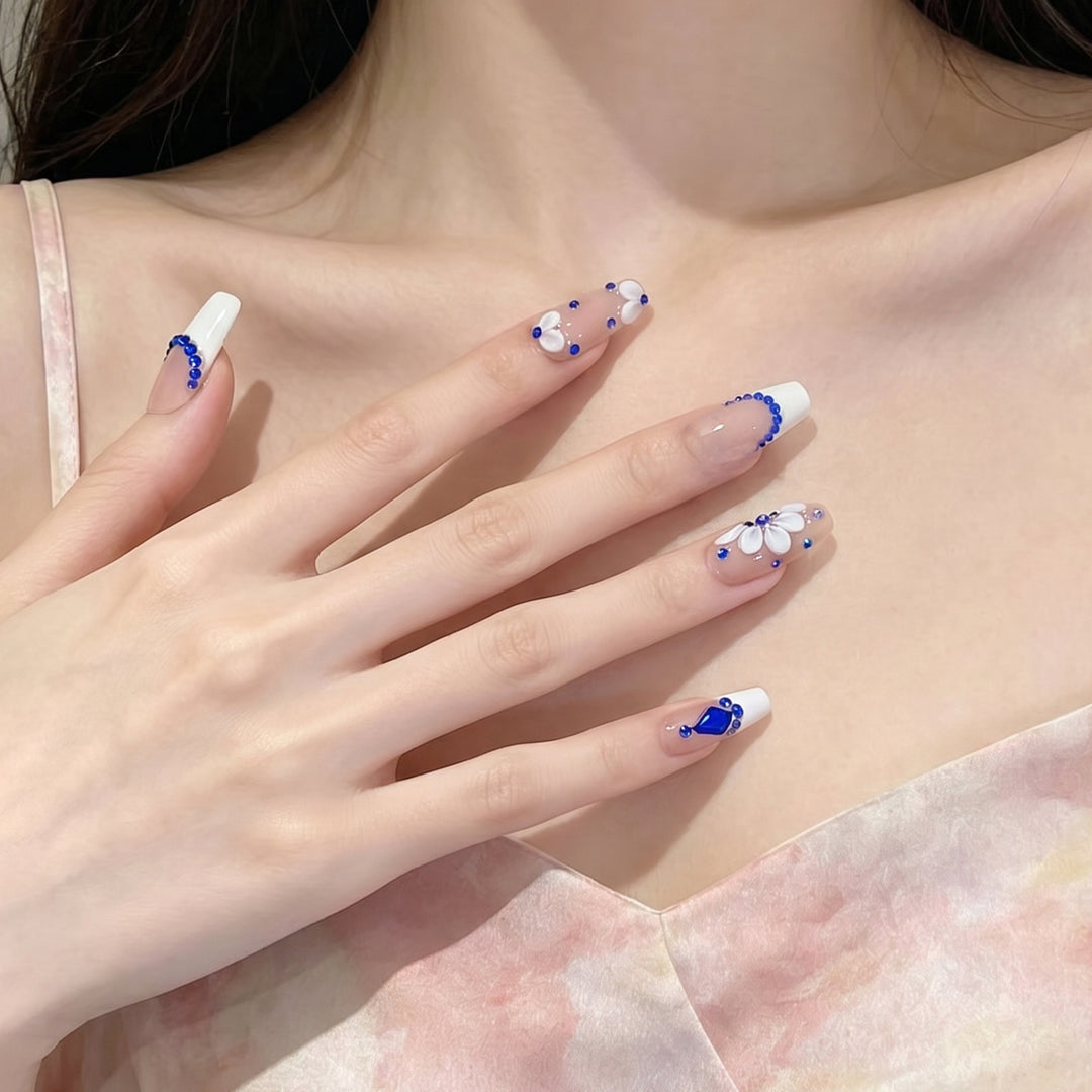Decorative Press-On Nails with Floral and Gemstone Accents Kalsten
