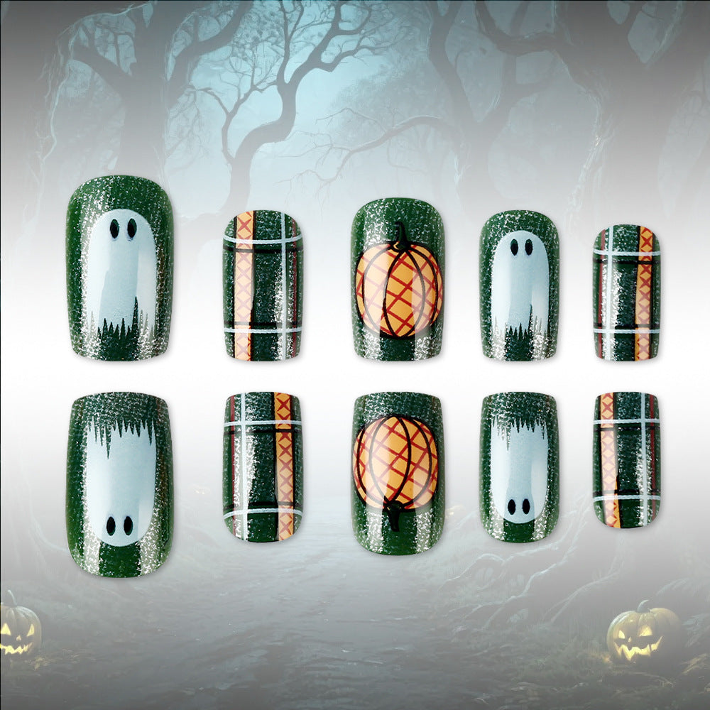 Pumpkin-Themed Press-On Nail Art Set Kalsten