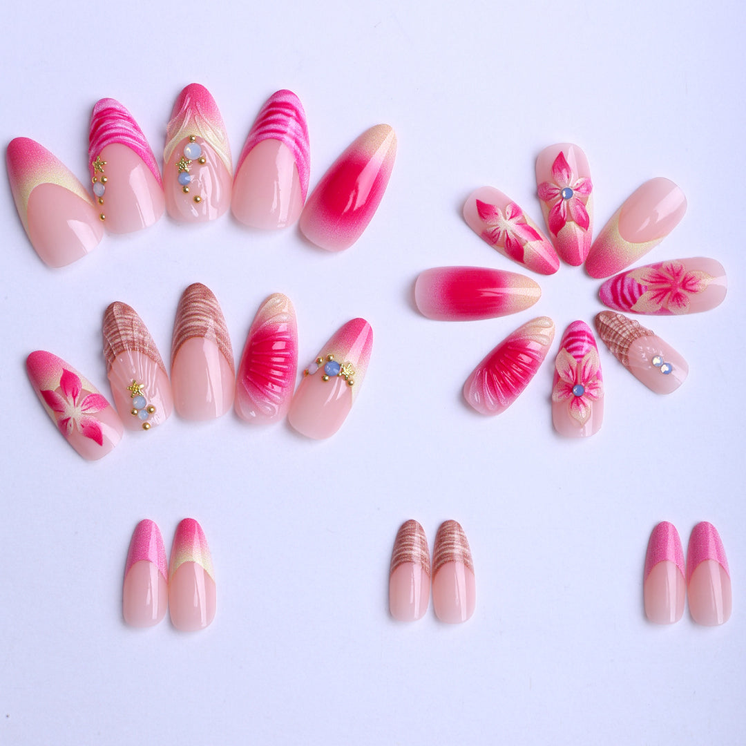 Artificial nails with creative 3D flower accents Kalsten