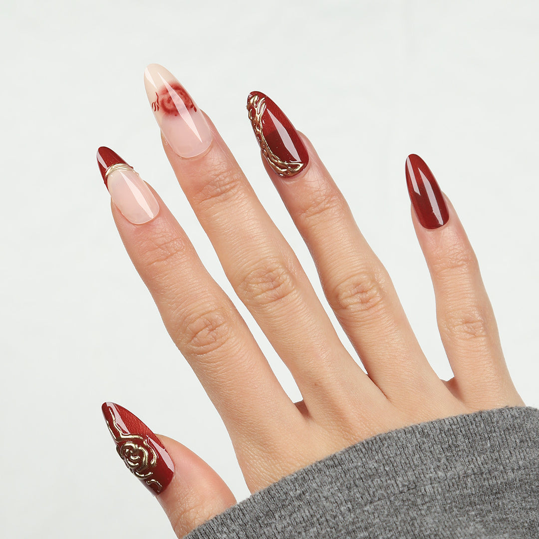 Luxury Artistic Press-On Nails with Embellished Design Kalsten