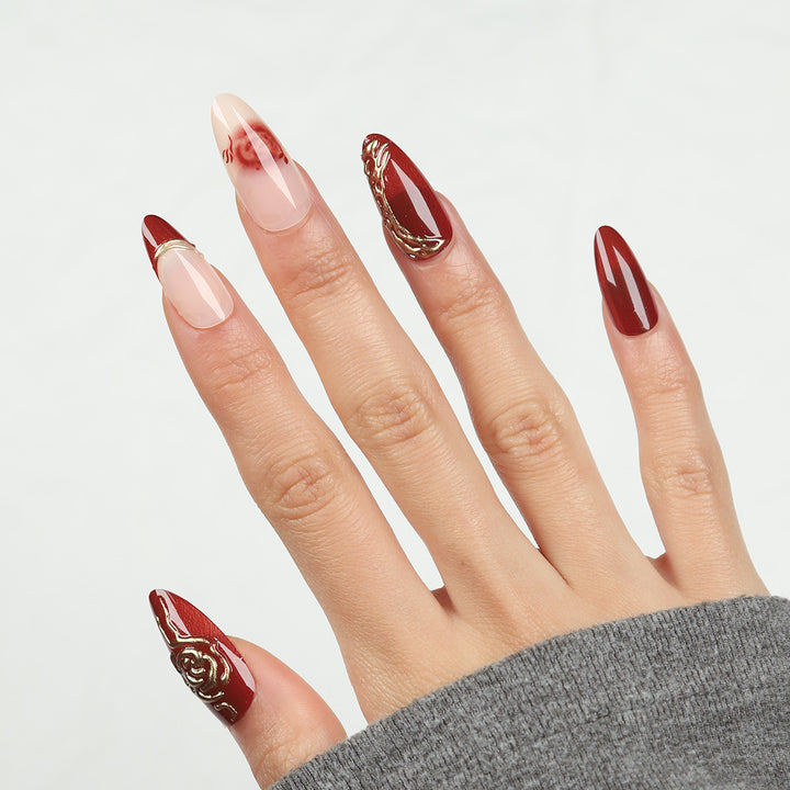 Luxury Artistic Press-On Nails with Embellished Design Kalsten
