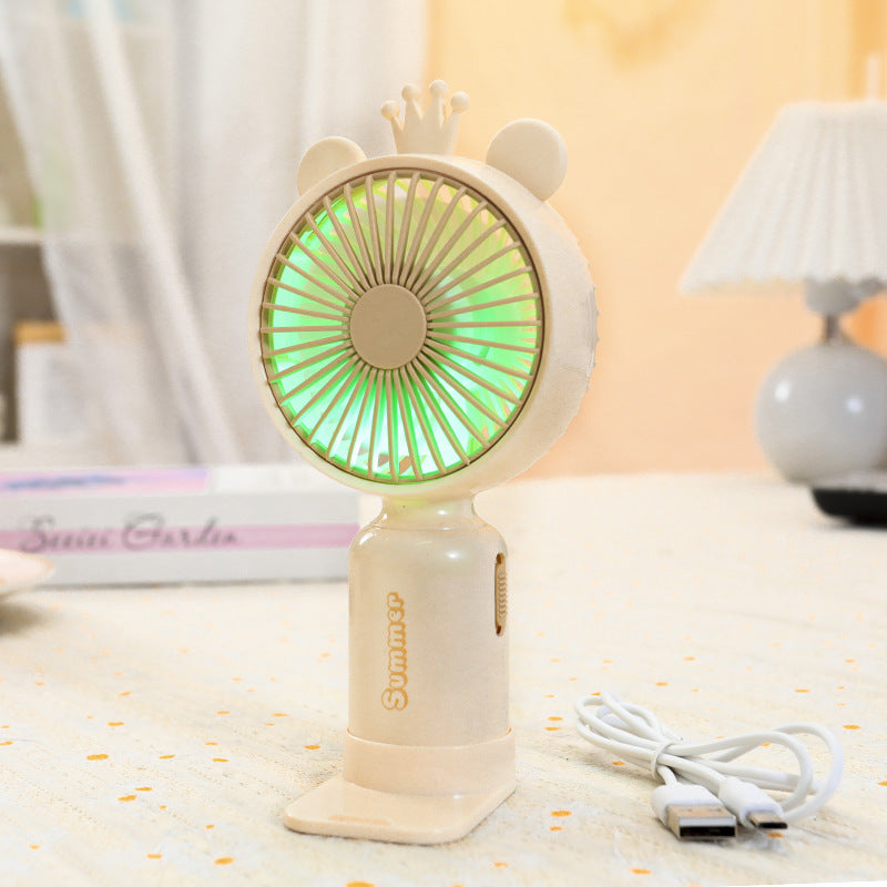 Ladies portable USB mini fan with LED night light folding stand and cute design Kalsten
