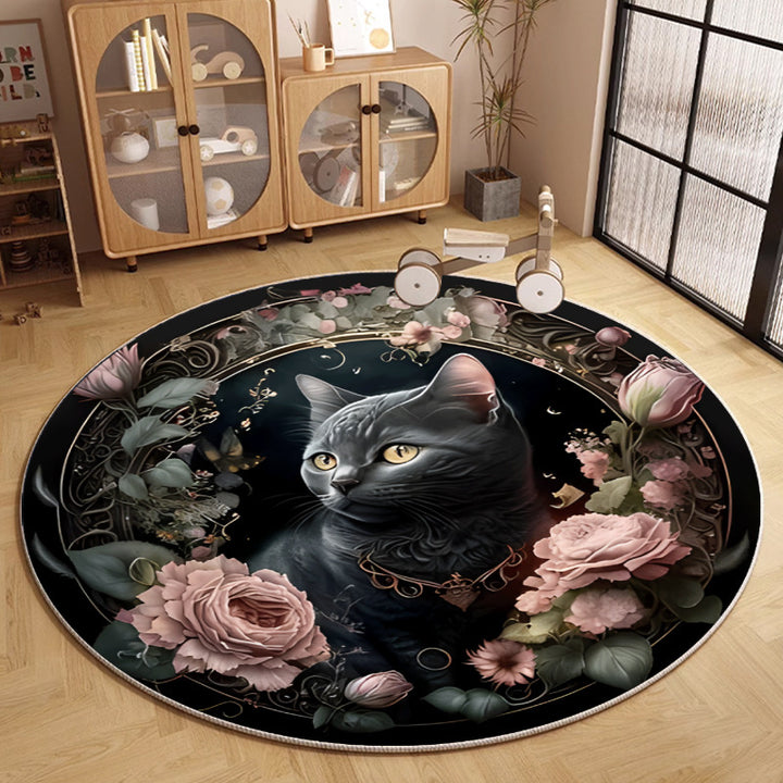 Round Cat-Themed Area Rug