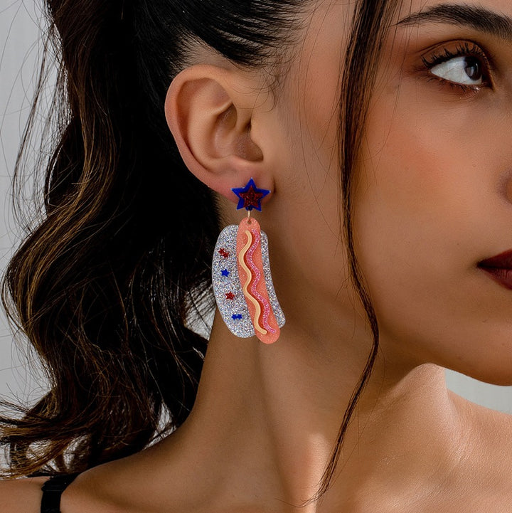 Women's nan novelty glitter hot dog dangle earrings with star stud Kalsten