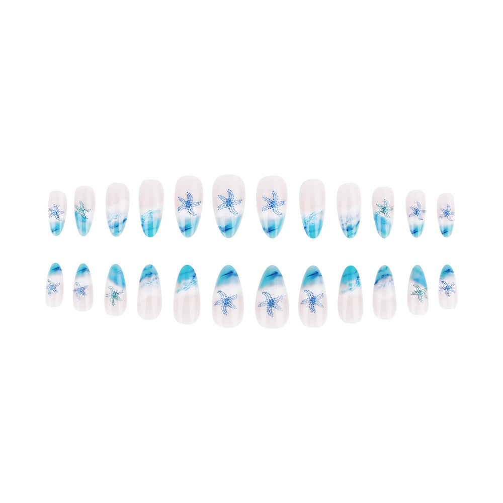 Artistic Press-On Nail Set with Ocean-Inspired Design Kalsten