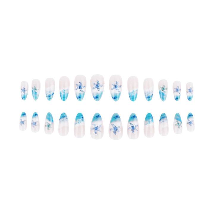 Artistic Press-On Nail Set with Ocean-Inspired Design Kalsten