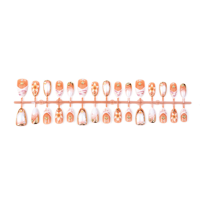 Artificial nail set with delicate flower and glitter decorations Kalsten