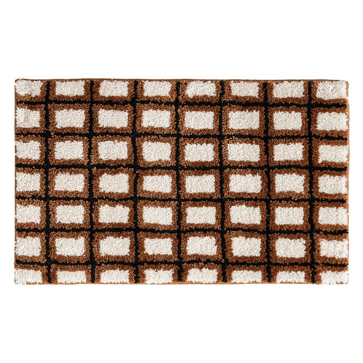 Short pile bath mat with geometric check pattern and non-slip backing Kalsten